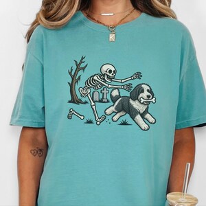 Sheepadoodle Skeleton Shirt, Spooky Dog Gift, Skeleton Dog Tee, Sheepadoodle Halloween Shirt, Funny Skeleton Dog Scene image 4