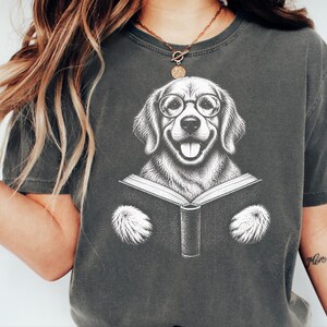 Golden Retriever Reading Shirt, Bookish Dog Lover Gift, Librarian Shirt, Teacher Bookworm Tee image 5