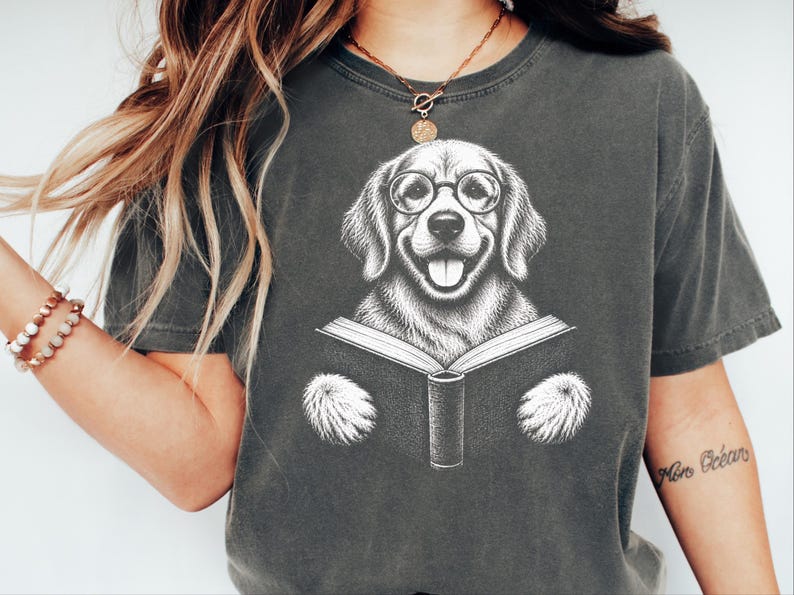 Golden Retriever Reading Shirt, Bookish Dog Lover Gift, Librarian Shirt, Teacher Bookworm Tee image 5