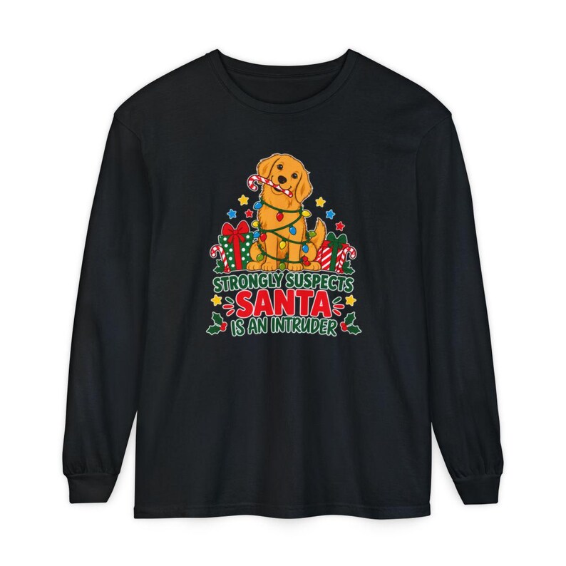Christmas Dog Shirt, Golden Retriever Christmas Gift, Funny Christmas Dog Tee, Santa Is An Intruder Shirt, Holiday Dog Lover Gift image 13