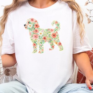 Maglietta con motivo Aussie Doodle, silhouette floreale Australian Doodle, schizzo botanico di cane, regalo per amanti degli animali ad acquerello, design floreale primaverile immagine 6