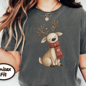 Whimsical Reindeer Christmas Shirt, Cozy Holiday Deer Sweatshirt, Cute Woodland Winter Tee image 8