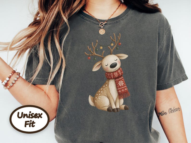 Whimsical Reindeer Christmas Shirt, Cozy Holiday Deer Sweatshirt, Cute Woodland Winter Tee image 8