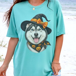 Halloween Husky Shirt, Husky Dog Mom Gift, Spooky Witch Dog Tee, Pet Lover Halloween Shirt image 5