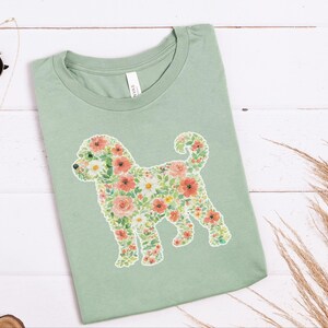 T-Shirt für Schnoodle-Fans, Schnoodle-Blumenmotiv, Boho-Frühlings-Blumen-T-Shirt, Doodle-Hundebesitzer-Shirt, Haustier-Silhouette-Shirt Bild 4