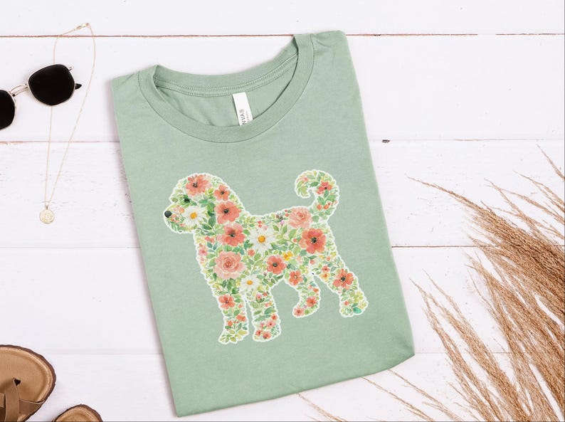 T-Shirt für Schnoodle-Fans, Schnoodle-Blumenmotiv, Boho-Frühlings-Blumen-T-Shirt, Doodle-Hundebesitzer-Shirt, Haustier-Silhouette-Shirt Bild 4