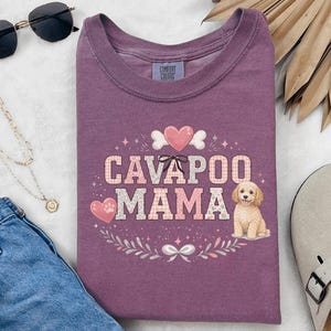 Comfort Colors Cavapoo Mom Shirt, Cavapoo Mama, Dog Owner Gift, Funny Canine Tee, Vintage Floral Doodle Graphic, New Dog Mom Present image 4