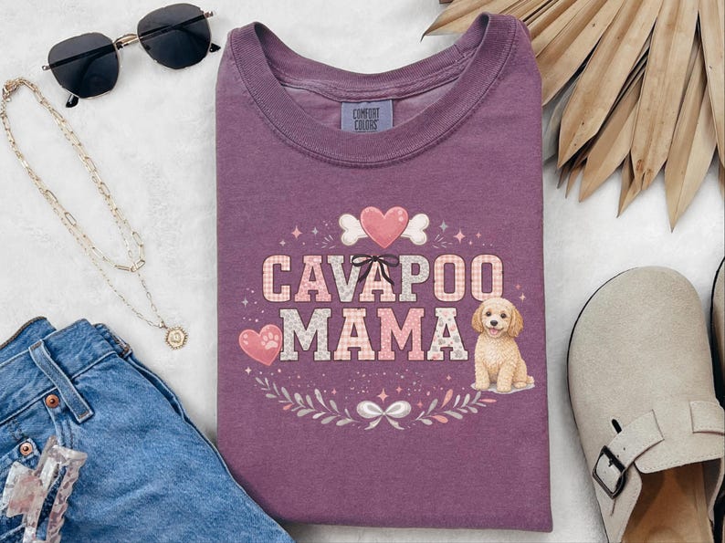 Comfort Colors Cavapoo Mom Shirt, Cavapoo Mama, Dog Owner Gift, Funny Canine Tee, Vintage Floral Doodle Graphic, New Dog Mom Present image 4
