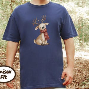 Whimsical Reindeer Christmas Shirt, Cozy Holiday Deer Sweatshirt, Cute Woodland Winter Tee image 4