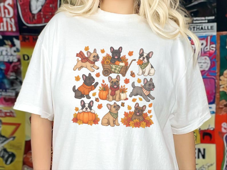 French Bulldog Fall Shirt, Frenchie Mom Gift, Autumn Dog Lover Tee, Pumpkin Season Sweater, Cute Puppy Graphic Top image 5