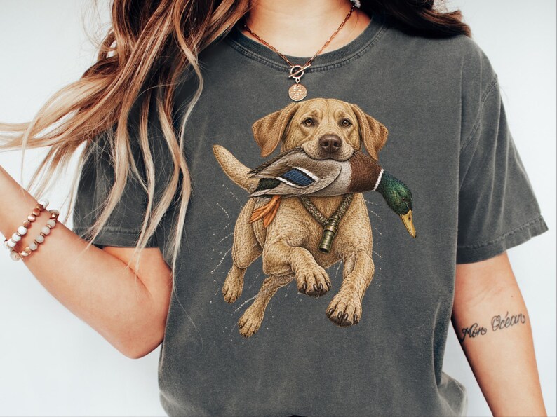 Yellow Lab Gift, Duck Hunting Shirt, Waterfowl Hunter Tee, Labrador Retriever Art, Bird Dog Shirt, Vintage Hunting Gift For Men image 5