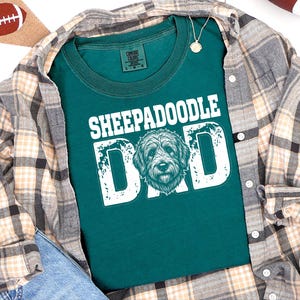 Comfort Colors Sheepadoodle Dad Tshirt for Men, Personalized Pet Portrait Tee, Funny Retro Dog Owner Apparel, Funny Graphic Tee image 2