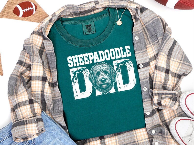Comfort Colors Sheepadoodle Dad Tshirt for Men, Personalized Pet Portrait Tee, Funny Retro Dog Owner Apparel, Funny Graphic Tee image 2