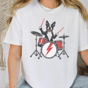 Boston Terrier Shirt, Drummer Gift Idea, Rock Dog Tee, Music Lover Present, Boston Terrier Art, Funny Dog Shirt image 3