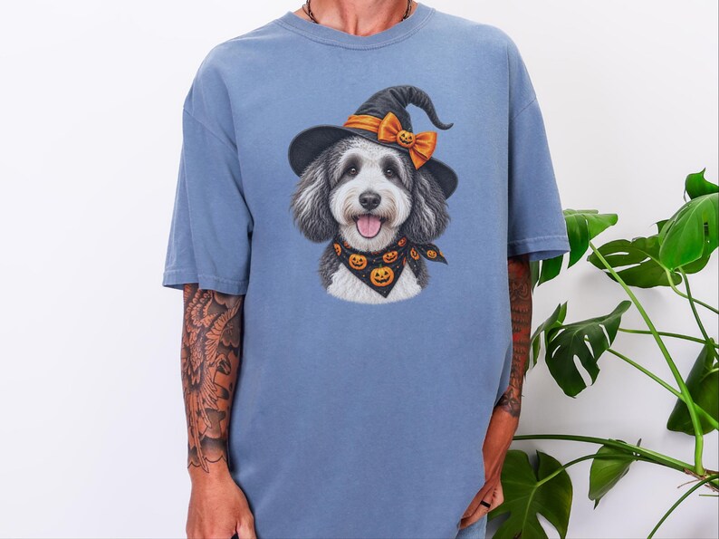 Halloween Dog Shirt, Sheepadoodle Gift, Witch Dog Shirt, Sheepadoodle Mom, Spooky Dog Tee, Doodle Mom Gift image 9