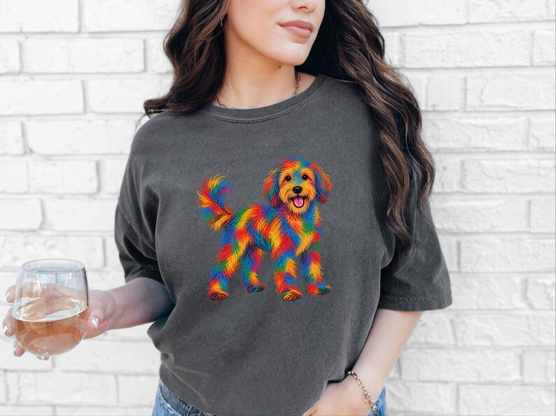 Aussiedoodle Shirt, Colorful Dog Art, Doodle Dog Gift, Aussiedoodle Mom Shirt, Rainbow Dog Lover Tee image 7
