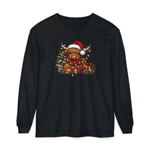 Highland Cow Christmas Shirt, Festive Highland Cow Gift, Christmas Lights Crewneck, Holiday Animal Sweater image 13