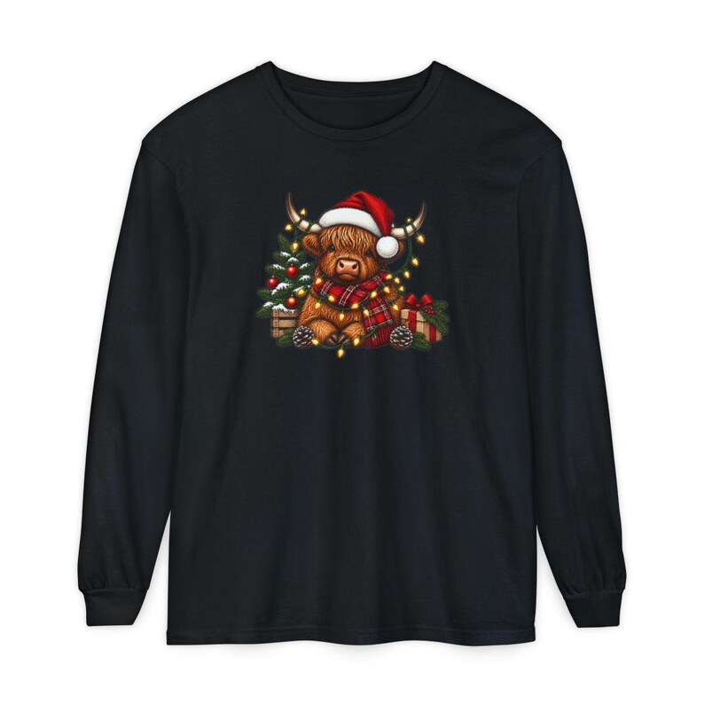 Highland Cow Christmas Shirt, Festive Highland Cow Gift, Christmas Lights Crewneck, Holiday Animal Sweater image 13