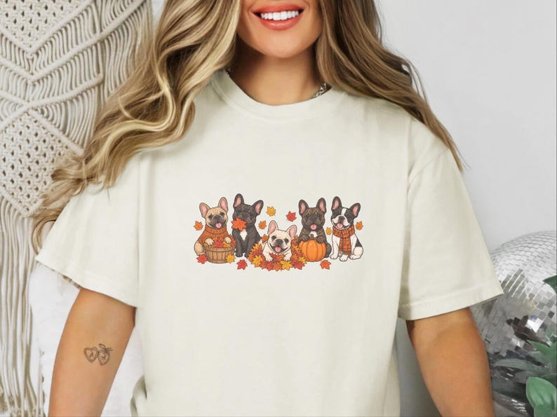 Frenchie Dog Shirt, Fall French Bulldog Gift, Cute Puppy Tee, French Bulldog Mama Shirt, Autumn Dog Lover Sweatshirt image 7