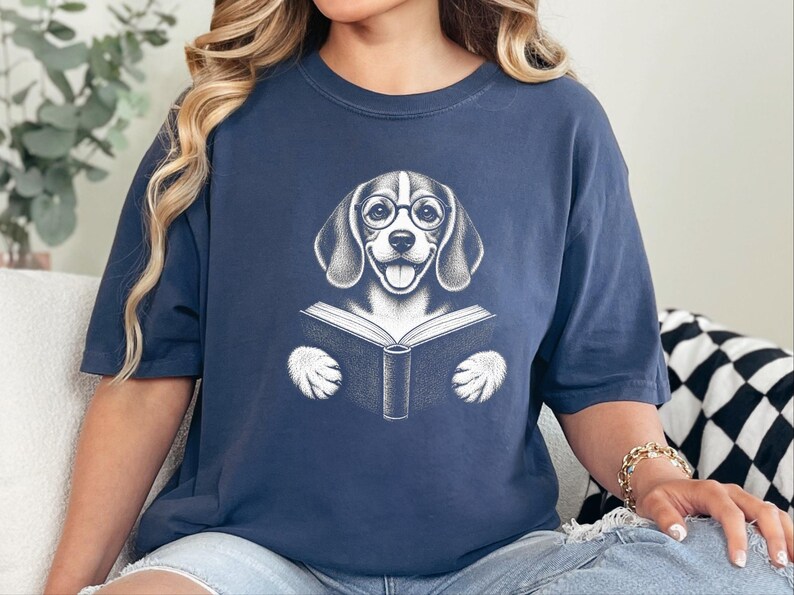 T-shirt Beagle, Cadeau pour amoureux des Beagles, T-shirt pour passionnés de lecture, T-shirt pour lecteurs et bibliophiles, T-shirt avec un chien qui lit, T-shirt bibliothèque, T-shirt livres image 10