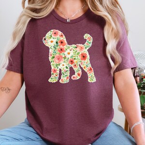 Doodle Dog Gift, Golden Doodle Floral Silhouette Shirt, Modern Pet Portrait Cottagecore Art, Wildflower Dog Mom., Goldendoodle Dog image 2