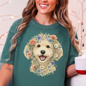 Comfort Colors Golden Labradoodle Shirt, Labradoodle Floral Face Design, Goldendoodle Mom Watercolor Pet Art, Cottagecore Print image 5