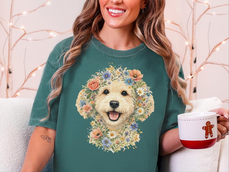 Comfort Colors Golden Labradoodle Shirt, Labradoodle Floral Face Design, Goldendoodle Mom Watercolor Pet Art, Cottagecore Print image 5
