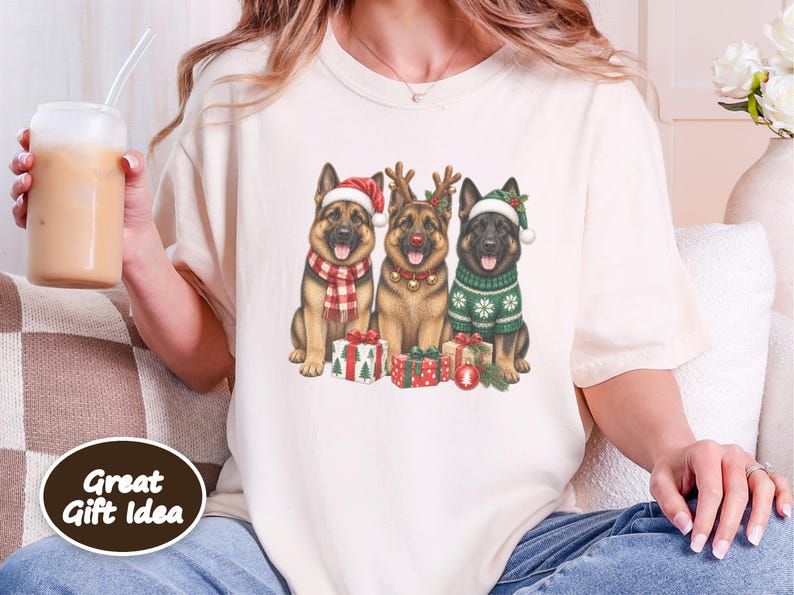 German Shepherd Christmas Sweatshirt, Festive Dog Mom Gift, Holiday Puppy Crewneck, Christmas Dog Shirt, GSD Lover Present image 4