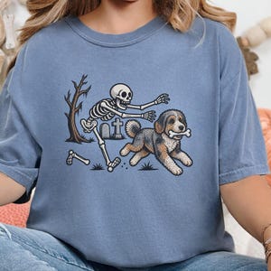 Skeleton Dog Shirt, Aussiedoodle Halloween Shirt, Spooky Dog Tee, Dog Lover Gift, Funny Skeleton Shirt image 1