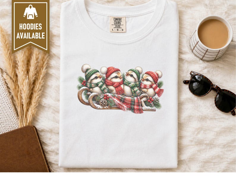Christmas Birds Shirt, Holiday Bird Lover Gift, Winter Wildlife Tee, Cute Animal Sweatshirt, Festive Christmas Bird Shirt image 4