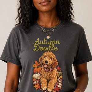 Koszulka dla psa w jesiennych kolorach Comfort Colors, koszulka dla mamy Goldendoodle, koszulka z jesiennym motywem Doodle, strój na Święto Dziękczynienia dla miłośnika psów Labradoodle, prezent dla miłośnika Doodle zdjęcie 10