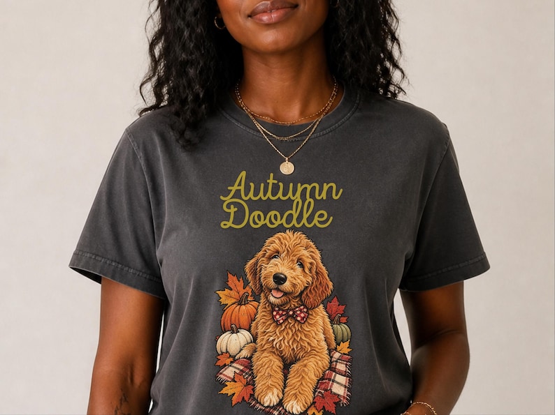 Koszulka dla psa w jesiennych kolorach Comfort Colors, koszulka dla mamy Goldendoodle, koszulka z jesiennym motywem Doodle, strój na Święto Dziękczynienia dla miłośnika psów Labradoodle, prezent dla miłośnika Doodle zdjęcie 10