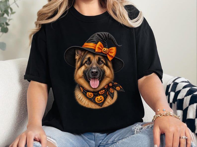 German Shepherd Halloween Shirt, Dog Mom Gift, Witch Dog Shirt, GSD Fall Tee, Spooky Dog Mom, Halloween Pet Lover image 1