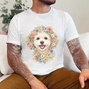Maltipoo Print Shirt, Maltipoo Floral Face Tee, Spring Animal Art, Maltese Poodle Gifts, Dog Lover Tee, Maltese Poodle Fan, Mama Dog Owner image 7