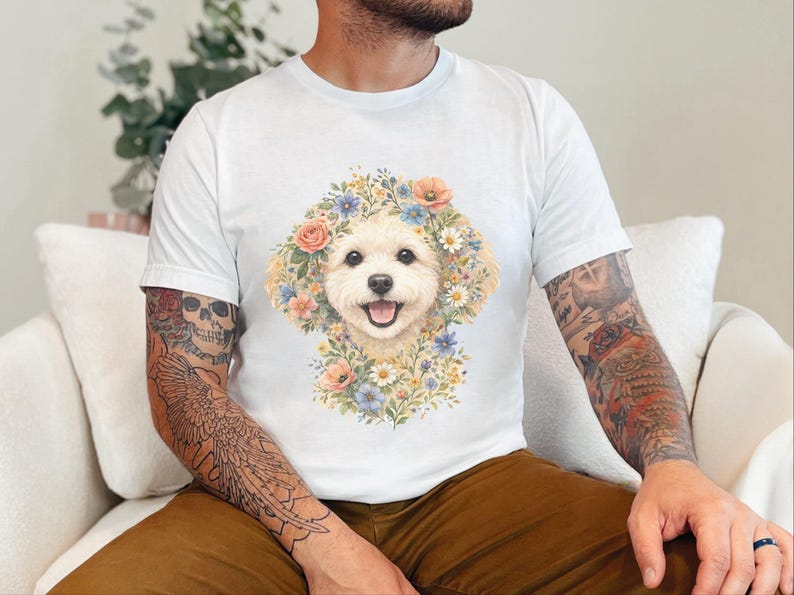 Maltipoo Print Shirt, Maltipoo Floral Face Tee, Spring Animal Art, Maltese Poodle Gifts, Dog Lover Tee, Maltese Poodle Fan, Mama Dog Owner image 7