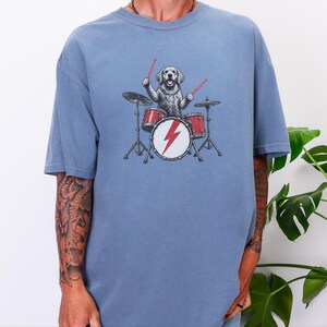 Golden Retriever Drummer Shirt, Drum Set Dog Gift, Rock Dog Tee, Musician Dad Present, Drummer Gift Idea, Rock And Roll Shirt image 5
