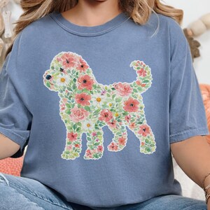 Comfort Colors Cockapoo Silhouette Floral Shirt, Dog Mom Gift, Botanical Pet Lover Tee, Puppy Owner Present, Vintage Fur Baby image 7