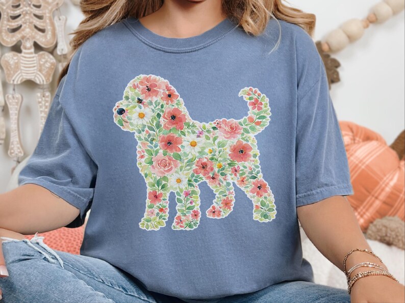 Comfort Colors Cockapoo Silhouette Floral Shirt, Dog Mom Gift, Botanical Pet Lover Tee, Puppy Owner Present, Vintage Fur Baby image 7