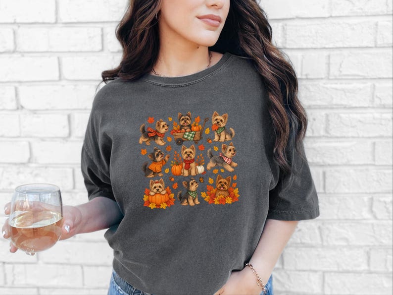 Yorkie Mom Shirt, Fall Dog Lover Gift, Cute Yorkie Shirt, Autumn Dog Shirt, Yorkie Owner Gift image 1