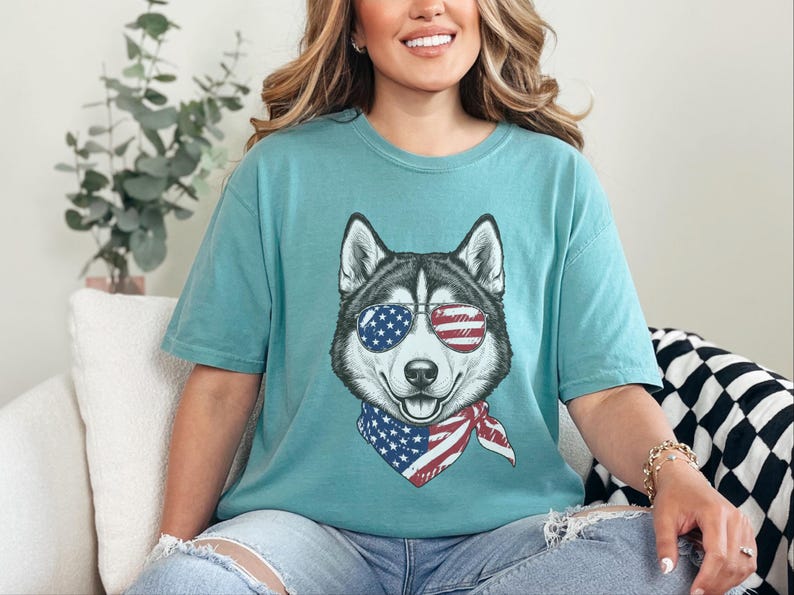 Comfort Colors Patriotic Husky Dog Shirt, Funny 4th of July Siberian Husky Tee, American Flag USA Dog Mom Shirt, Independence Day Siberian image 8