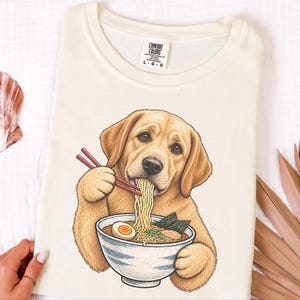 Yellow Lab Ramen Shirt, Labrador Retriever Gift, Noodle Lover Tee, Funny Dog Shirt, Labrador Mom Gift, Foodie Shirt, Dog Dad Shirt, Lab image 6