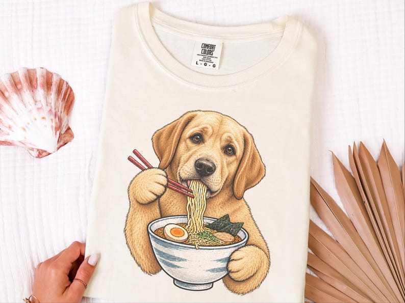 Yellow Lab Ramen Shirt, Labrador Retriever Gift, Noodle Lover Tee, Funny Dog Shirt, Labrador Mom Gift, Foodie Shirt, Dog Dad Shirt, Lab image 6