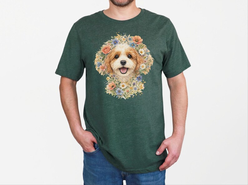 Cavapoo Mom Shirt, Cavapoo Floral Face Tee, Cute Dog Art, Dog Lover Gift for Owners, Poodle Cross Puppy, Floral Dog Design, Cavapoo Dad Gift imagen 6