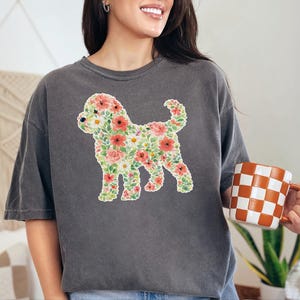Comfort Colors Cockapoo Silhouette Floral Shirt, Dog Mom Gift, Botanical Pet Lover Tee, Puppy Owner Present, Vintage Fur Baby image 3