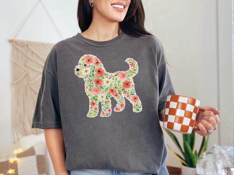 Comfort Colors Cockapoo Silhouette Floral Shirt, Dog Mom Gift, Botanical Pet Lover Tee, Puppy Owner Present, Vintage Fur Baby image 3