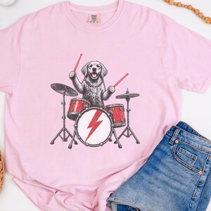 Golden Retriever Drummer Shirt, Drum Set Dog Gift, Rock Dog Tee, Musician Dad Present, Drummer Gift Idea, Rock And Roll Shirt image 8