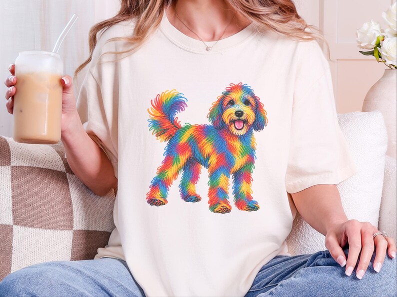 Sheepadoodle Shirt, Sheepadoodle Gift, Colorful Dog Art, Sheepadoodle Mom, Scribble Print, Pet Portrait Tee, Dog Lover Shirt image 8