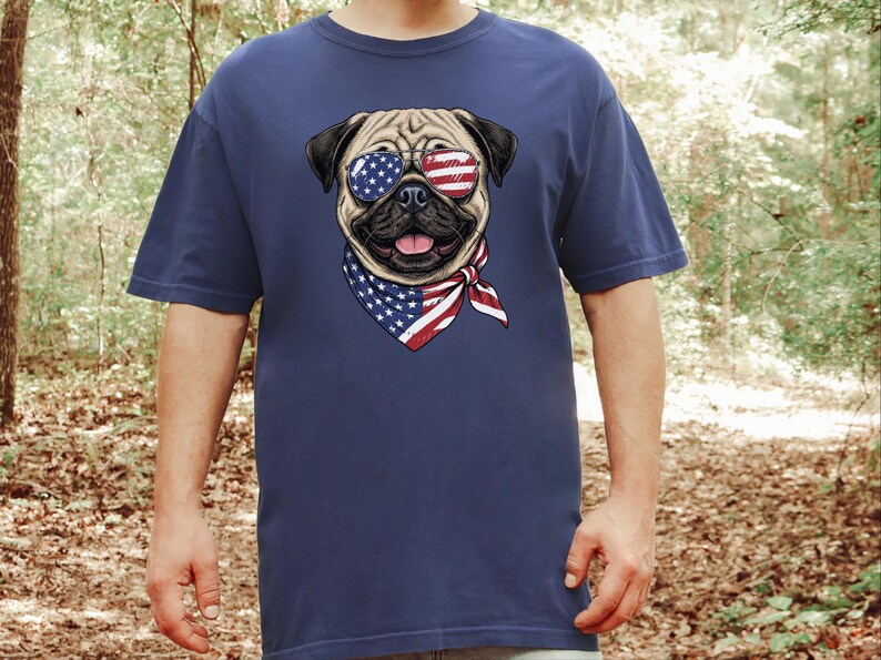 Comfort Colors Patriotisch Hondenshirt, Grappige Mopshond Sweatshirt, Patriotisch T-shirt met Amerikaanse Vlag en Mopshond, Shirt voor de Amerikaanse Onafhankelijkheidsdag (4 juli) afbeelding 5