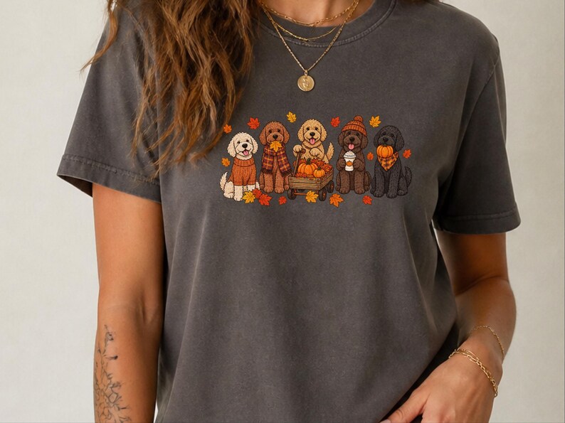 Camiseta de otoño para labradoodles, regalo para amantes de los perros en otoño, sudadera acogedora de la temporada de calabazas, camiseta para mamás de labradoodles imagen 5