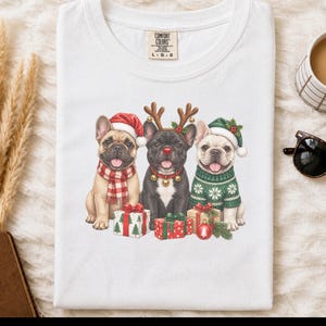 Christmas French Bulldog Shirt, Frenchie Christmas Gift, Holiday Dog Sweatshirt, Festive Pet Lover Tee, Cute Puppy Christmas Apparel image 1